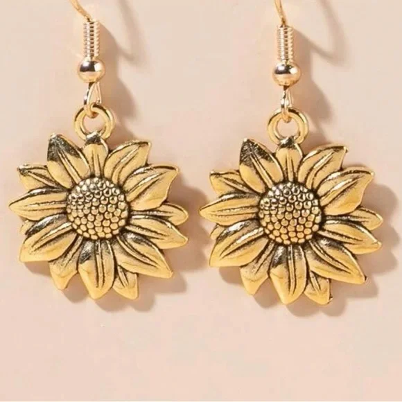Earrings Sunflower Drop Dangle Fashion Jewelry Flower Gold New - Picture 1 of 4